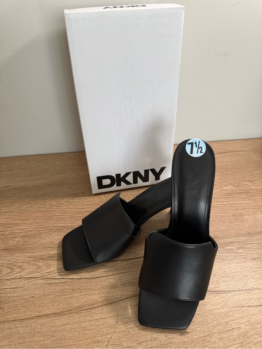 DKNY Black Square-Toe Slide Mules